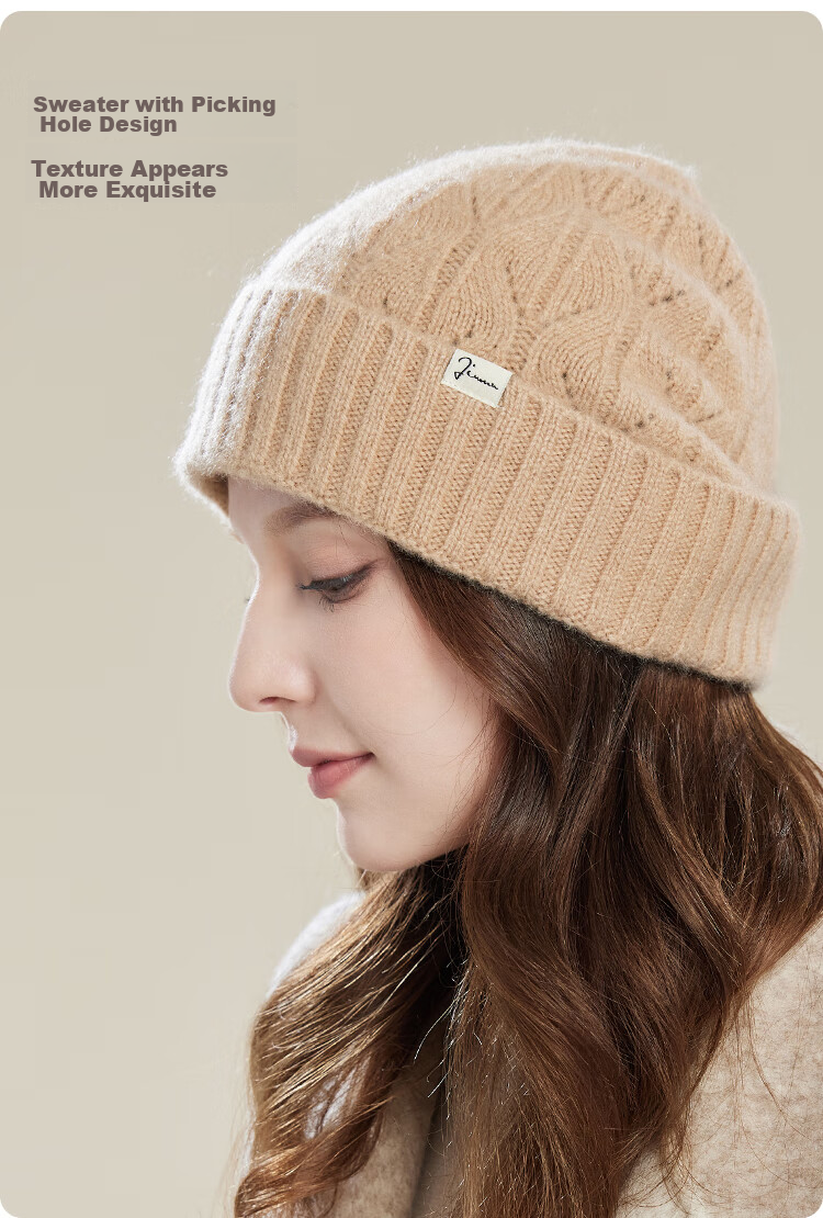 JIUMU Cashmere Warm Knit Hat, Autumn And Winter Woolen Cap, Cold Hat, Winter Hat, Outdoor Ear Protection Cold Cap for Women in Winter 5