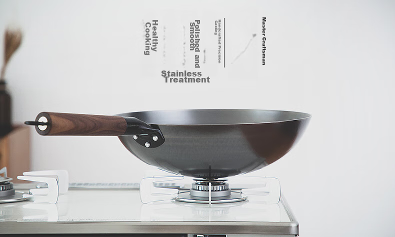 Dianjiang Cast Iron Round Bottom Wok, 32cm Traditional Cast Iron Pan, Household Cooking Pan, 32cm, Non-Coated, Lightweight, Rust-Resistant 3