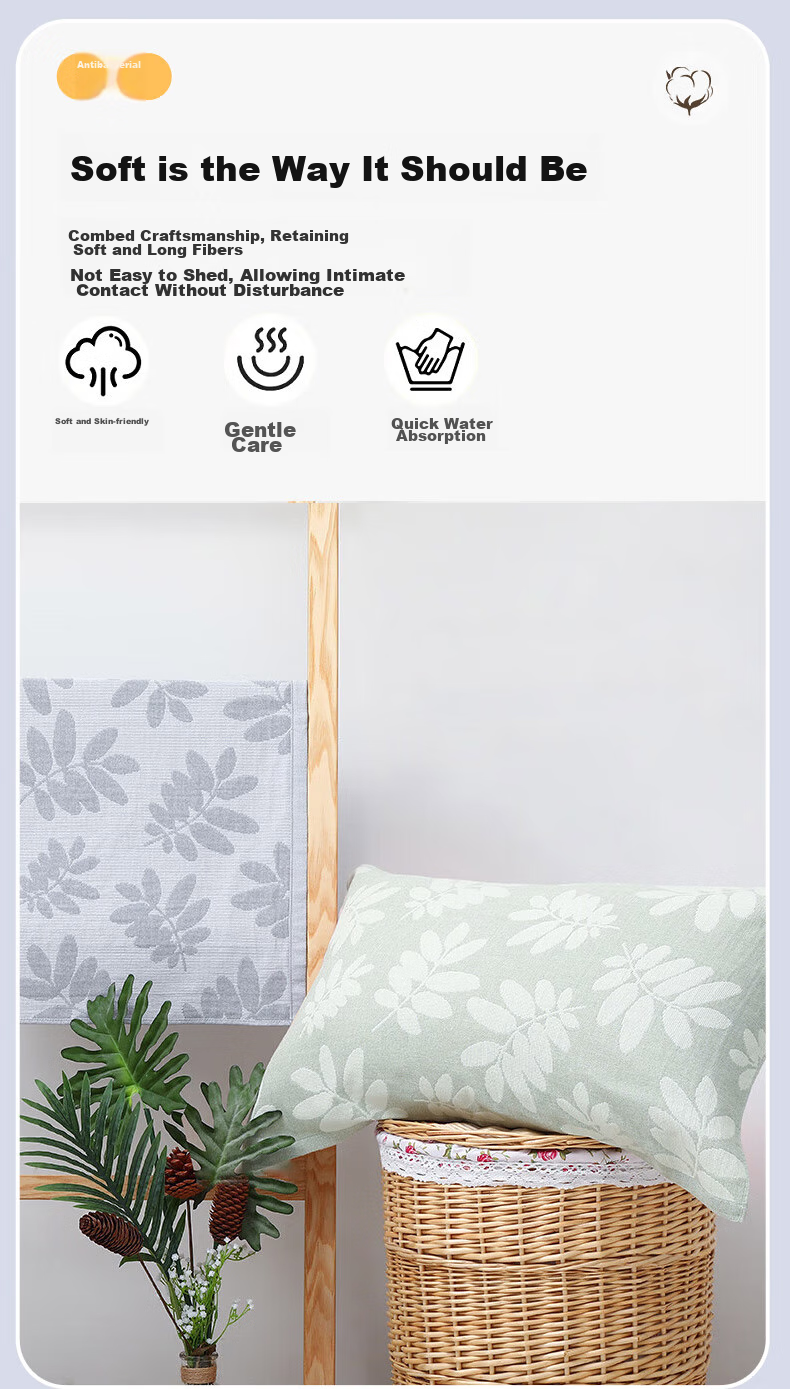 Jinhao 100% Cotton Pillowcase Pure Cotton Four-Layer Gauze Double Breathable Sweat-Absorbent Pillow Towel 50*80cm Round Flower Pattern Pair 7