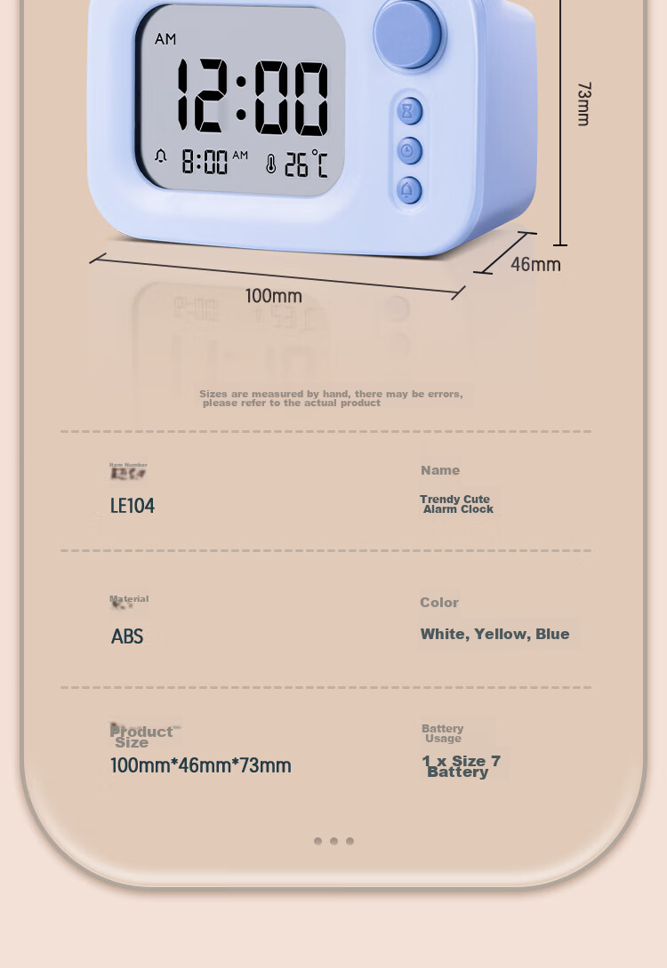 Deli Cute Cartoon Alarm Clock Thermometer, Back-To Gift for Students And Children, Blue LE104 15