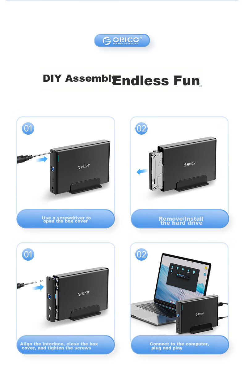 ORICO External Hard Drive Enclosure USB3.0 3.5-Inch Hard Drive Dock Desktop Mechanical Hard Drive Case SATA Serial SSD External Enclosure Shell Black 7688U3 17