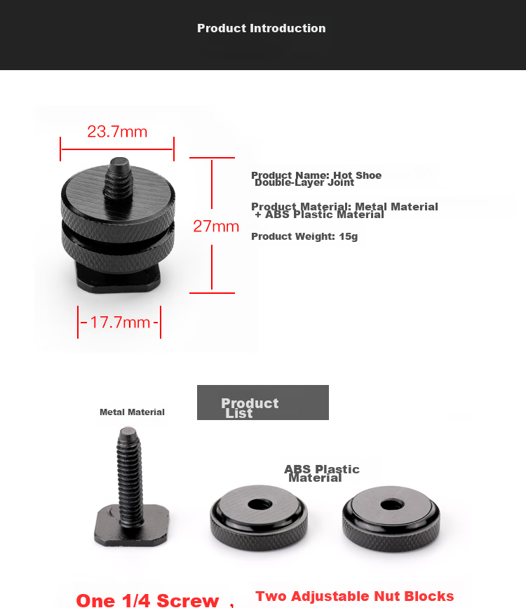 Earlymen Double-Layer Hot Shoe Connector, Metal 1/4 Screw Hot Shoe Adapter, Double-Layer Nut, Quarter Inch Double-Layer Screw Socket, Upper And Lower Locking Screws 2