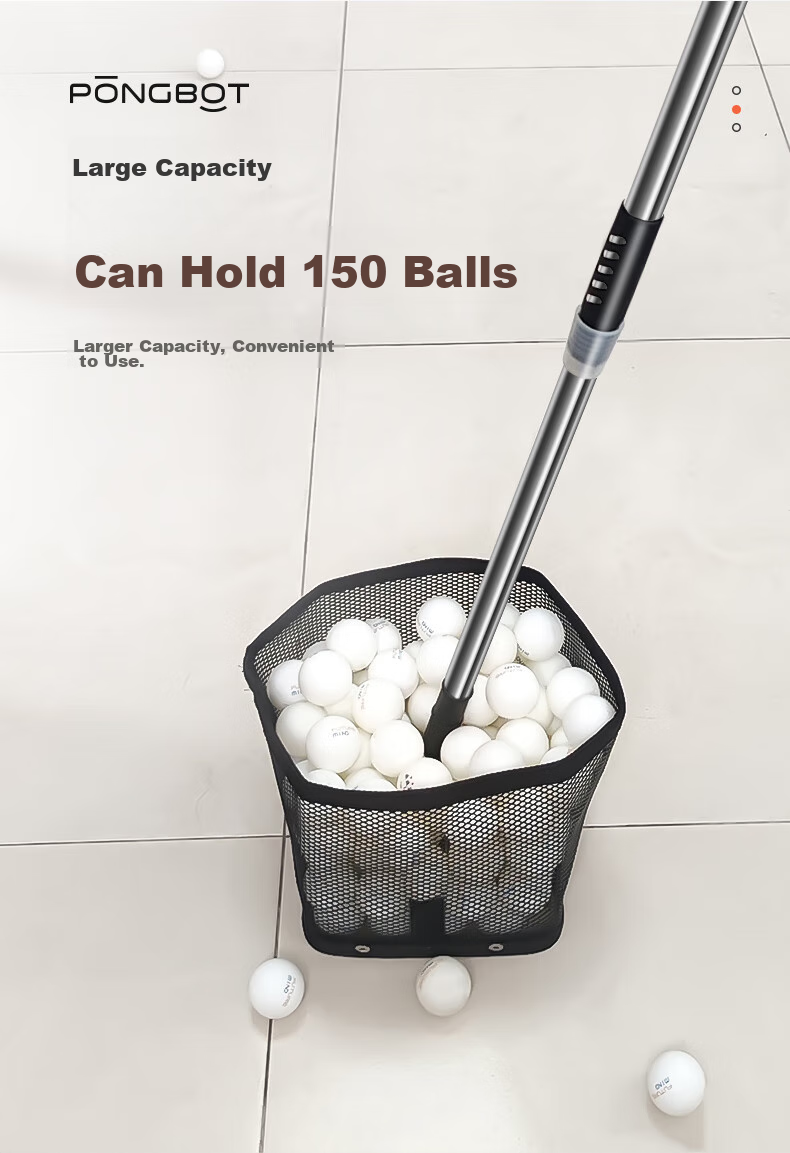 Pongbot Table Tennis Ball Retriever, Extendable Ball Picker with Adjustable Angle, Net Ball Collector Basket 3