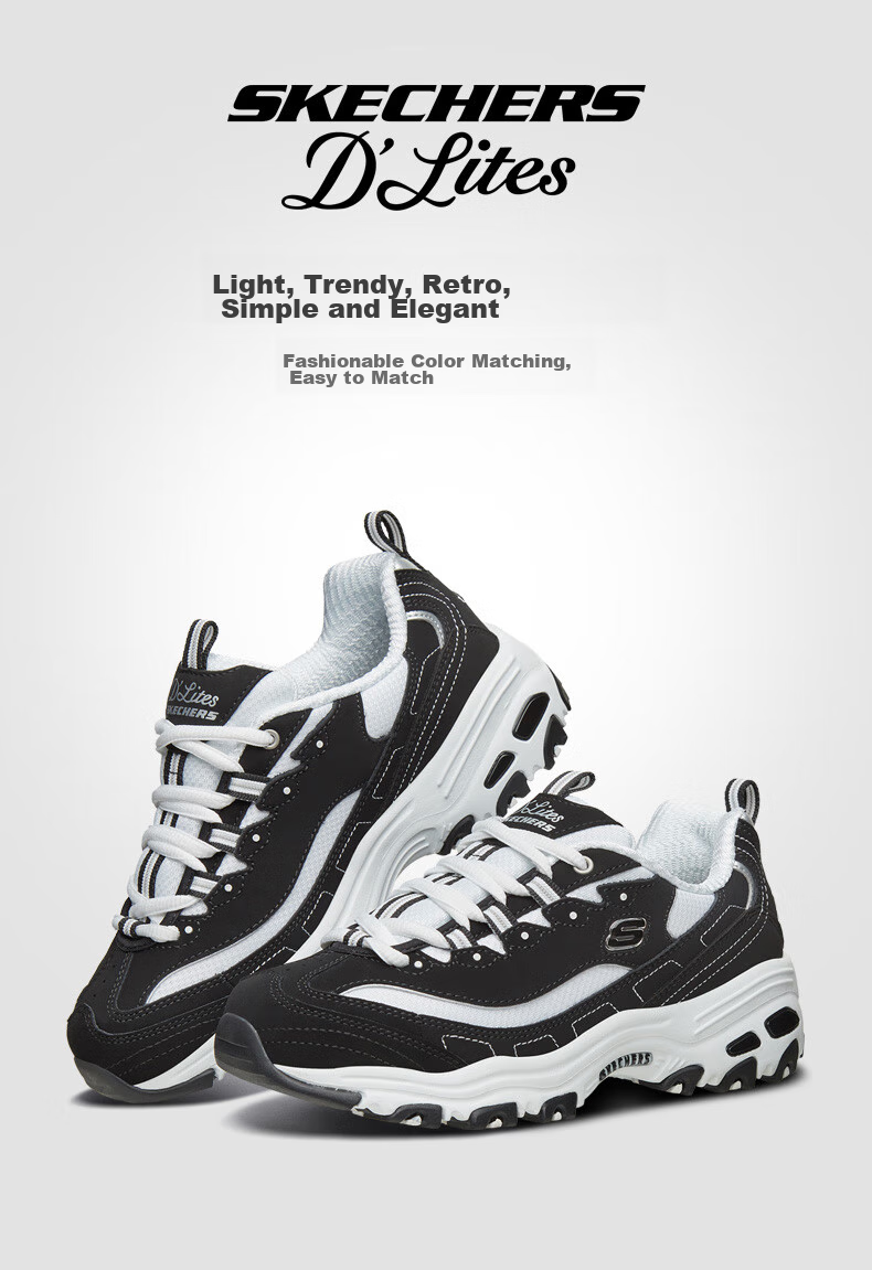 Skechers Casual Sneakers D'lites Black And White Panda Style Couple's Matching Unisex Black/white Size 35 1