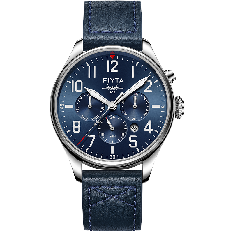 FIYTA Mach J-20 Special Commemorative Edition Ultra-Thin Multifunctional Mechanical Movement Blue Dial Leather Strap Watch, Holiday Gift