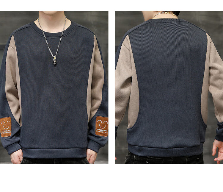 PLAYBOY Men's Crew Neck Sweatshirt Autumn Long Sleeve Loose Casual T-Shirt Black 2XL 13