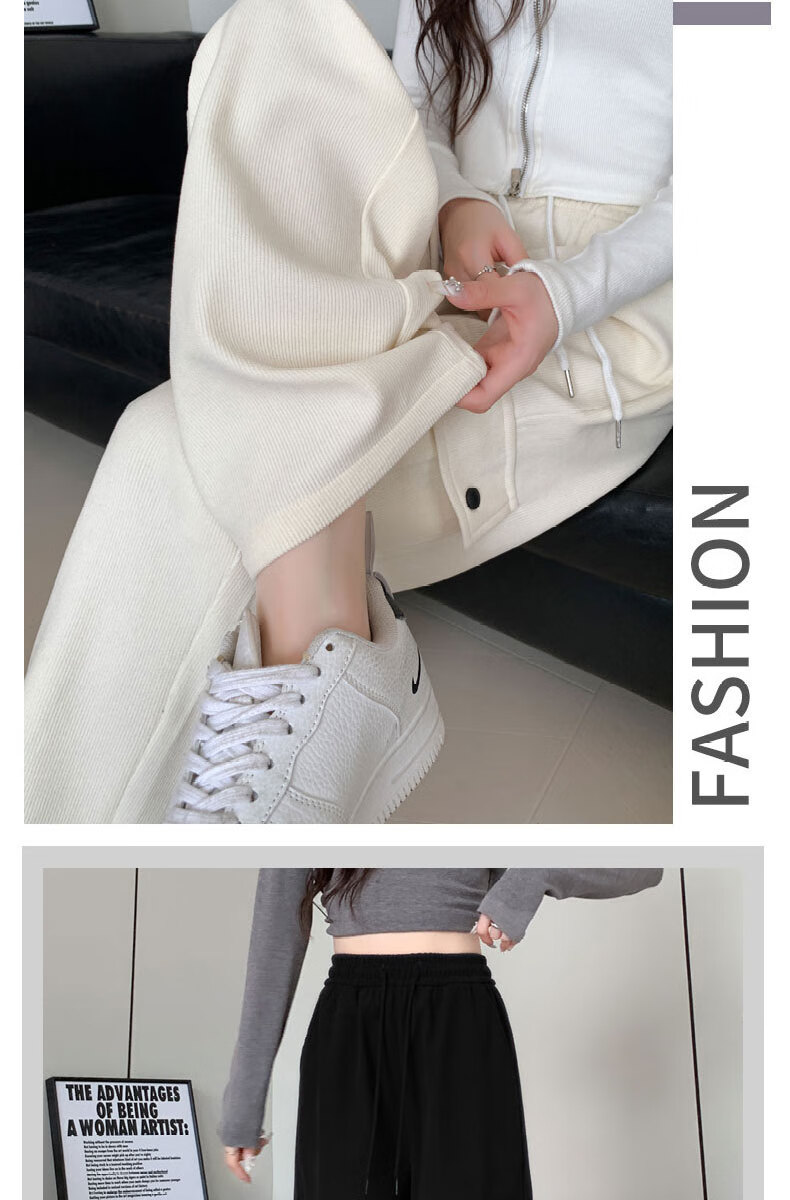 Langsha Women's Wide-Leg Casual Cargo Pants Spring High-Waist Loose Slimming Pear-Shaped American Style Sports Casual Straight Sweatpants 5