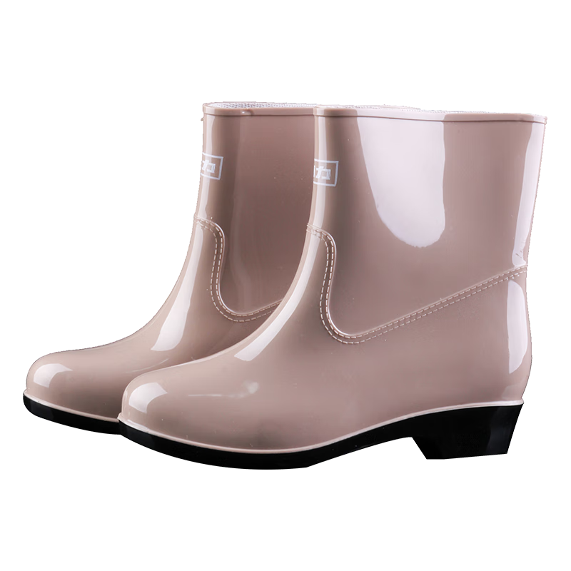 Huili Women's Rain Boots, Fashionable Outdoor Waterproof Non-Slip Wear-Resistant Rain Shoes, Model HL523, Khaki Color, Size 39