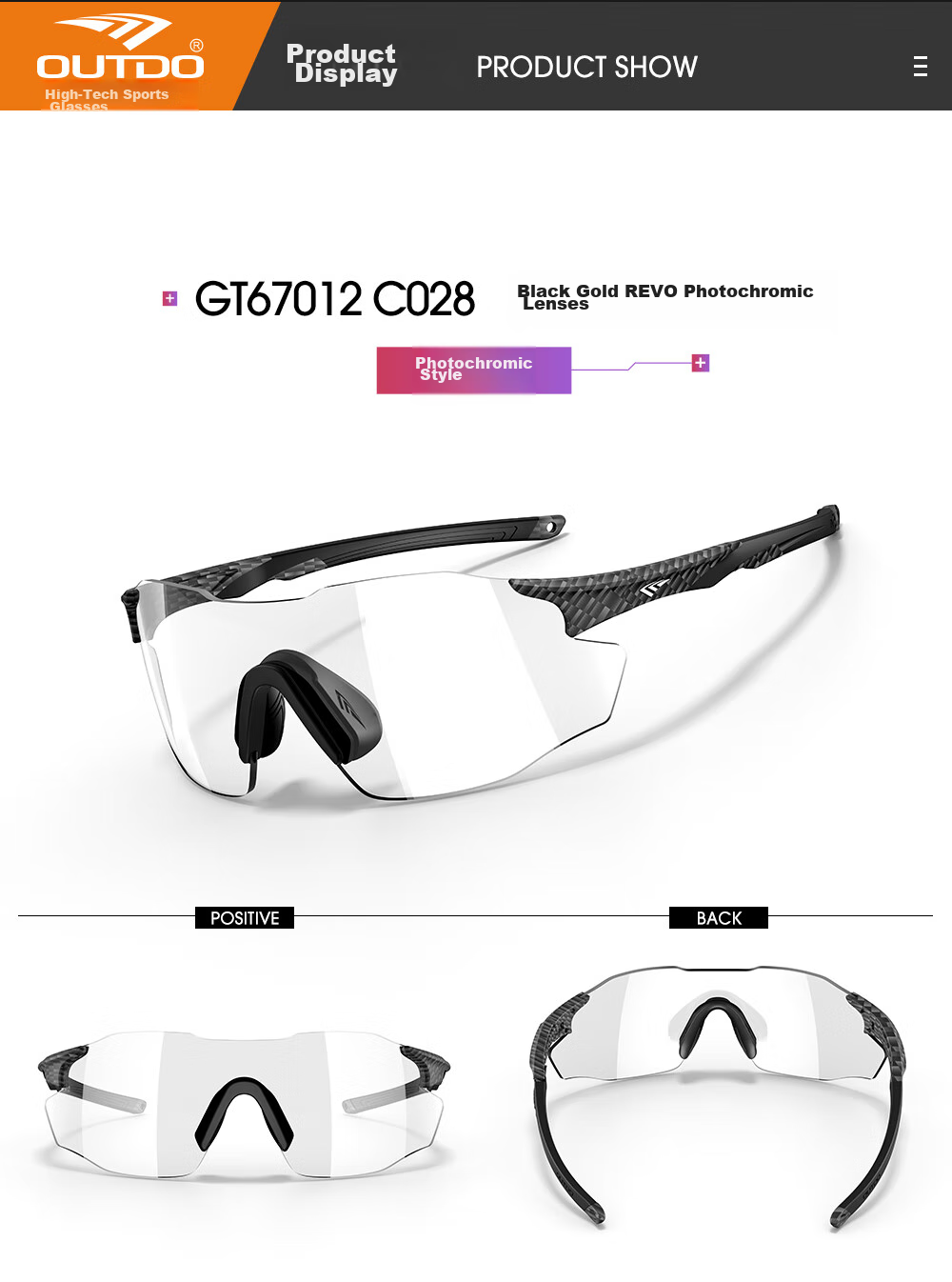 OUTDO Running Glasses, Specialized for Marathon And Hiking, Outdoor Sunglasses, Photochromic Sports Sunglasses, 67012C028 23