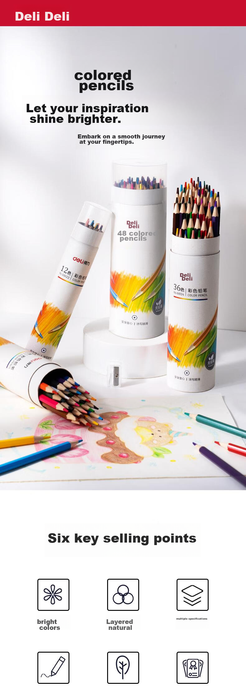Deli 24-Color Erasable Colored Pencils, Eco-Friendly Non-Wood Children's Drawing Colored Pencils for Painting, Interest, Beginners, Preschool Coloring, Drawing Pencils with Eraser Tip, Graduatio 1