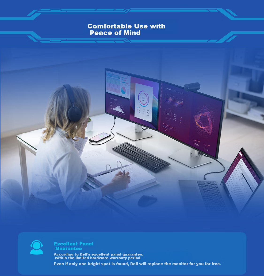 DELL 21.5-Inch Office Monitor, IPS Panel, 100Hz Refresh Rate, Hardware Blue Light Protection, VGA+HDMI+DP Ports, Height And Rotation Adjustable, P2222H Upgraded Version P2225H 12