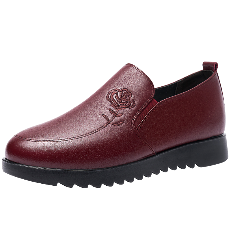 LAORENTOU Women's Flats Breathable Top-Grain Leather Round Toe Loafers for Middle-Aged Women Commuters Mom Shoes 220215N Red 39