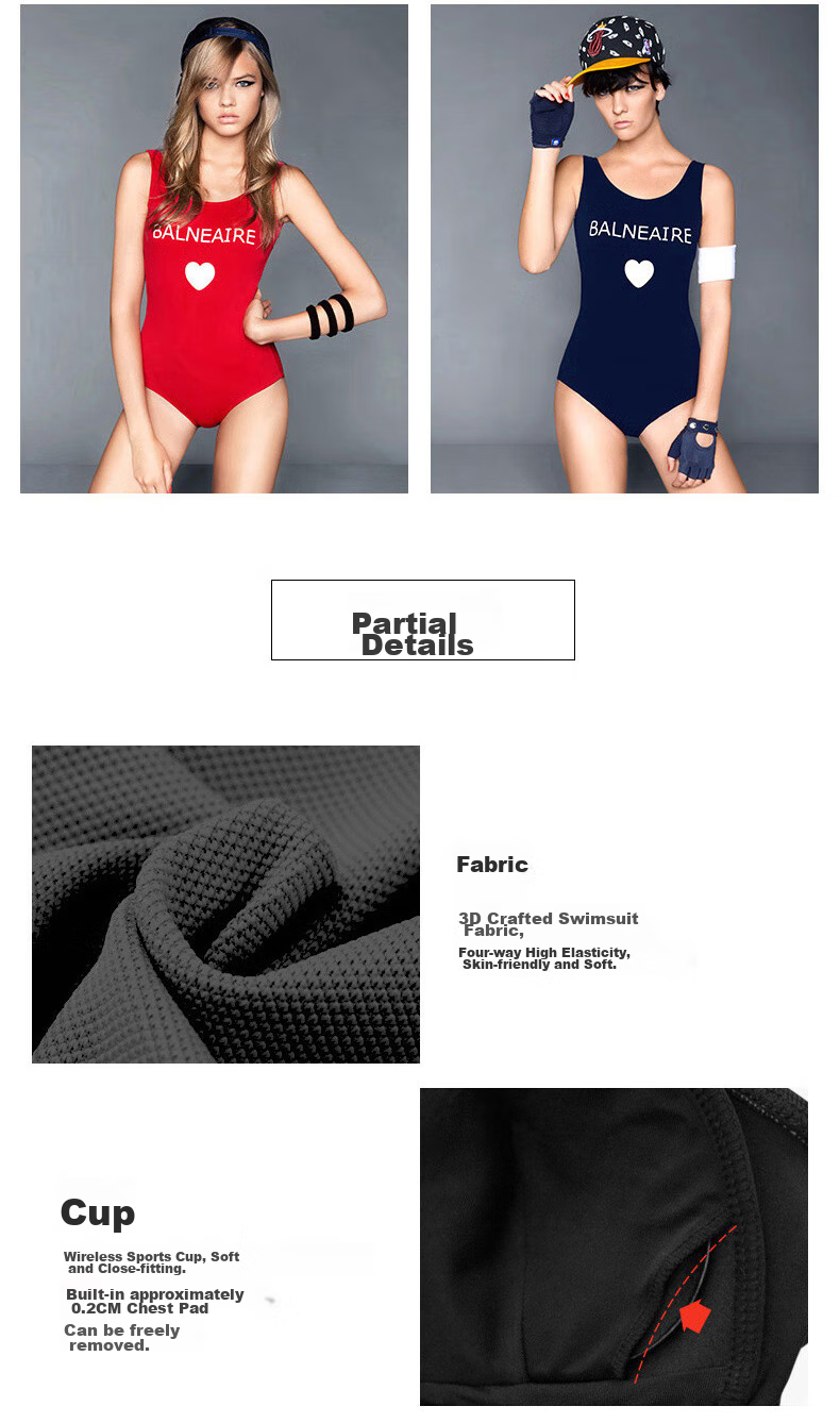 BALNEAIRE [Gike Linyi's Same Style] Little Red Heart Series One-Piece Swimsuit for Women, Slimming Back Design, Hot Spring Beach Wear, XL 60551 7
