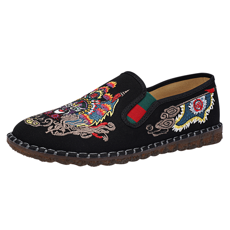 BUSHEYUAN Chinese Style Embroidered Face Mask Casual Cloth Shoes Old Beijing Men's Cloth Shoes 11x-9011xin Black Size 41