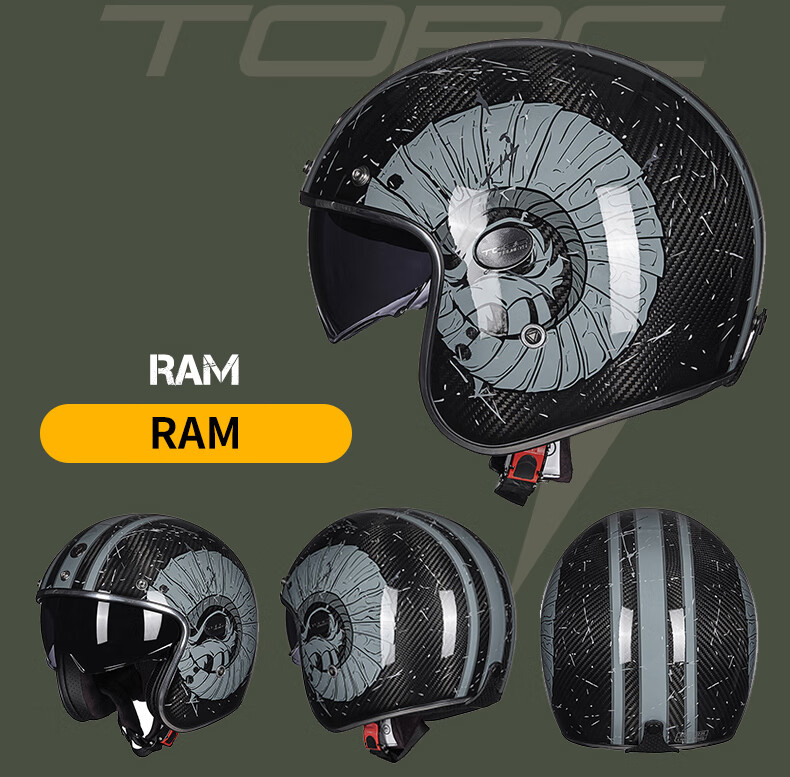 TORC Retro Helmet T587 Carbon Fiber 3/4 Helmet Motorcycle Helmet for Men And Women All Seasons Transparent Carbon Fiber XL 8
