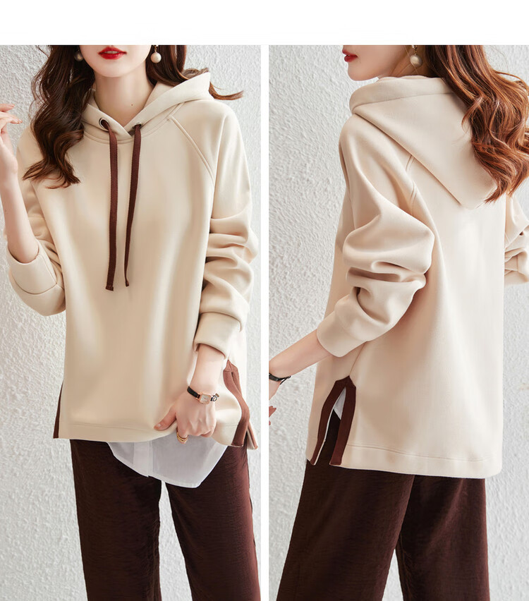 Dme [Split-Style Craftsmanship] Spring And Autumn Hooded Loose Casual Slightly Elastic Long-Sleeve Women's Sweatshirt, Light Water Green, S 34