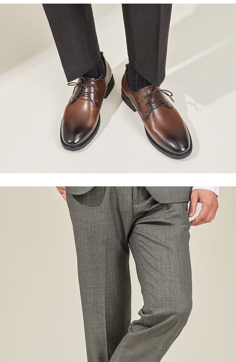 Aokang Official Men's Shoes, Men's Formal Leather Shoes, Round Toe Lace-Up Business Shoes for Men, Black, Size 38 7
