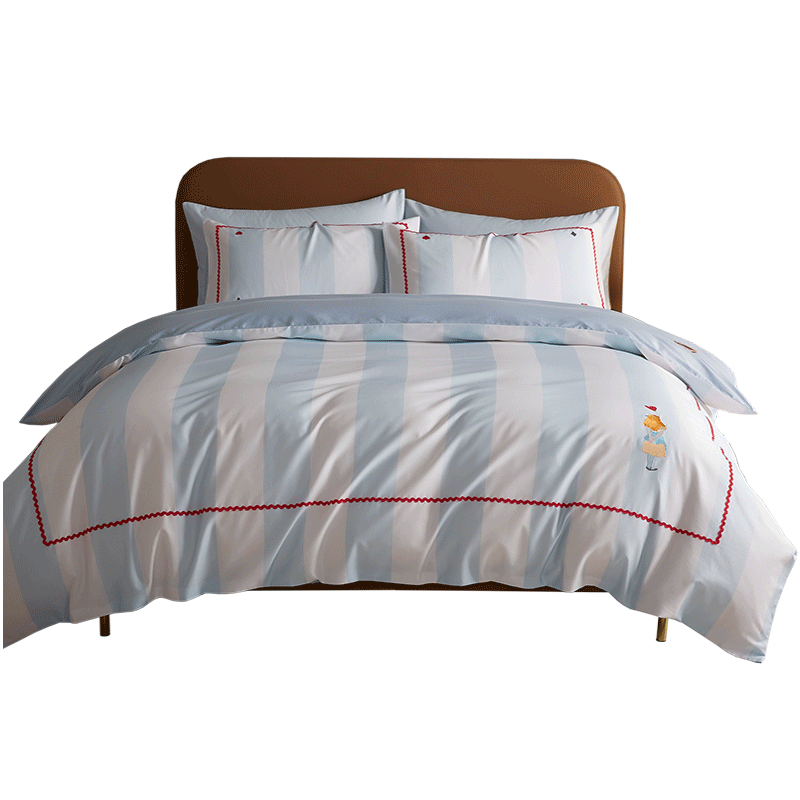 MIDO HOUSE Mingdu 100-Thread Count Sateen Pure Cotton Bedding Set, Four Pieces, Cotton Duvet Cover Bedding Kit for 1.8m Bed, Flat Sheet Style