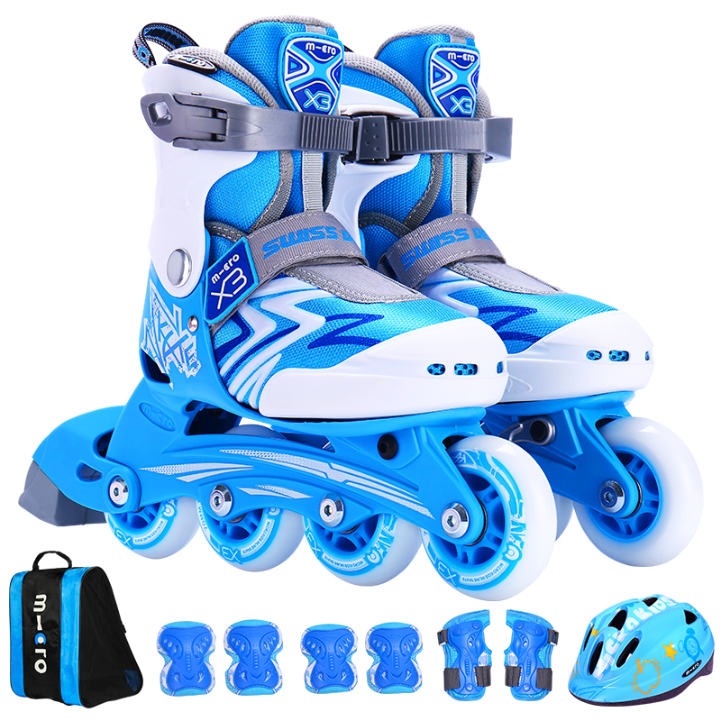 Micro Ice Skates for Children, Boys And Girls, Micro Straight-Line Roller Skates Suitable for Primary And Secondary School Students, X3 Blue Package Size S