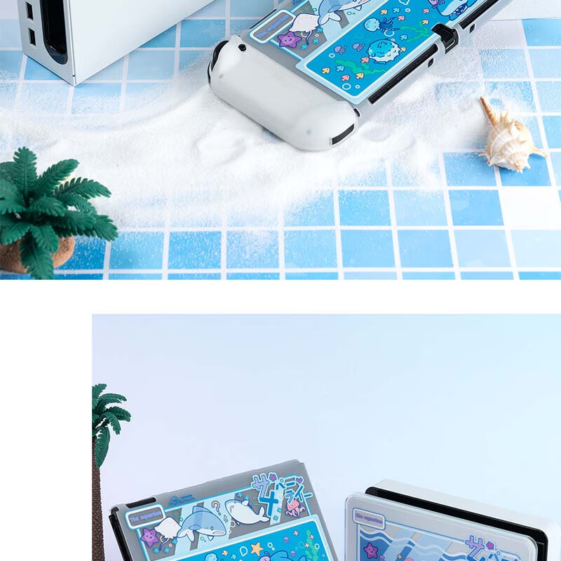 Jixiang Swtich OLED Protective Case, Game Console Cover, Moon Landing Plan Detachable Transparent Shockproof Hard Shell, Handheld Case with Direct Plug-In Base, Switch Protective Case 7