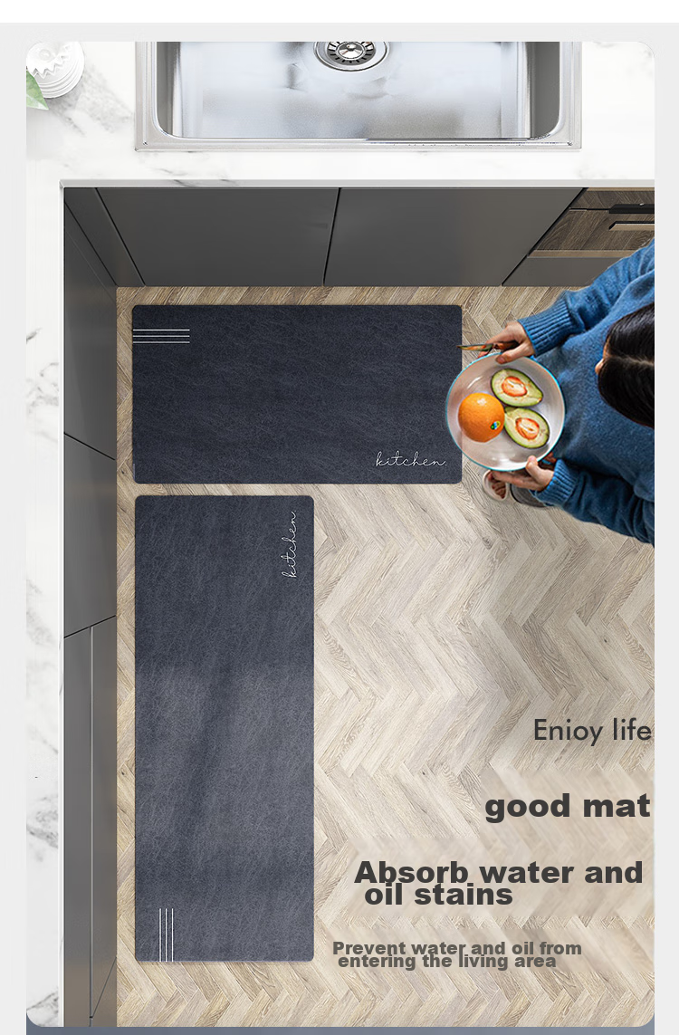 Qiqijia Household Kitchen Floor Mat, Wipeable, No Cleaning Required, Dirt-Resistant Foot Mat, Oil-Absorbing, Water-Absorbing, Long Strip, Non-Slip, Oil-Proof, Waterproof Mat 5
