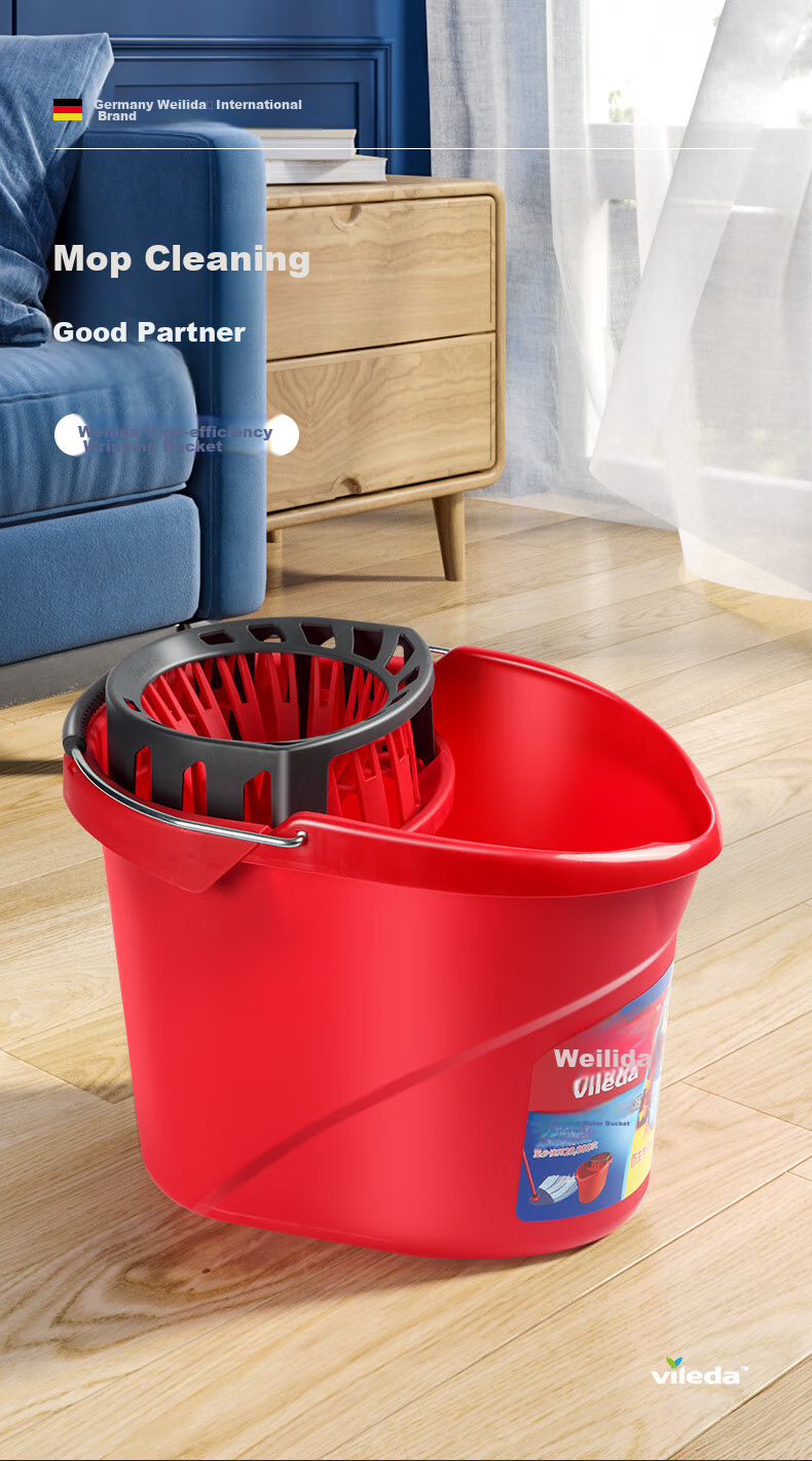 Vileda Mop-Specific Wringer Bucket Compatible with Non-Woven Blue Mop Cloth, White Cotton Mop, Traditional Hand-Pressed Wringer, Squeezing Water Bucket 1