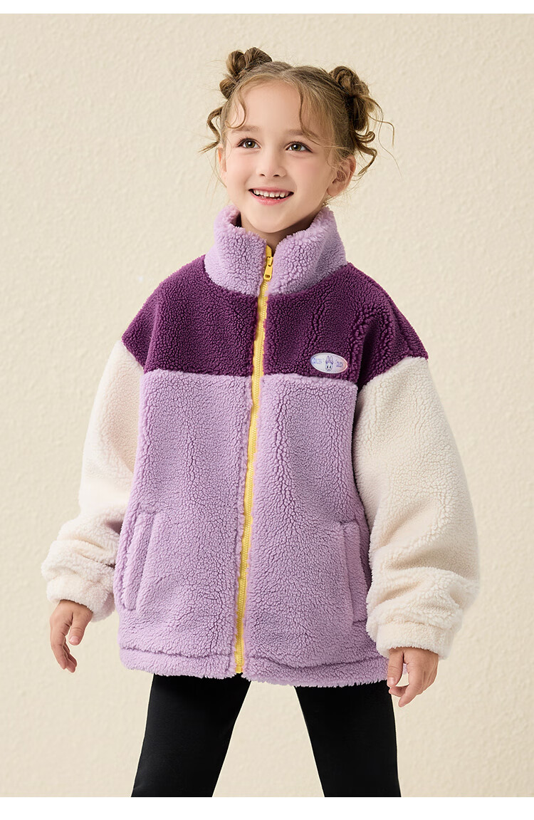 Disney Kids Girls Faux Lamb Wool Stand Collar Colorblock Warm Jacket Winter 2023 DB341IE06 Pink White Size 120 19