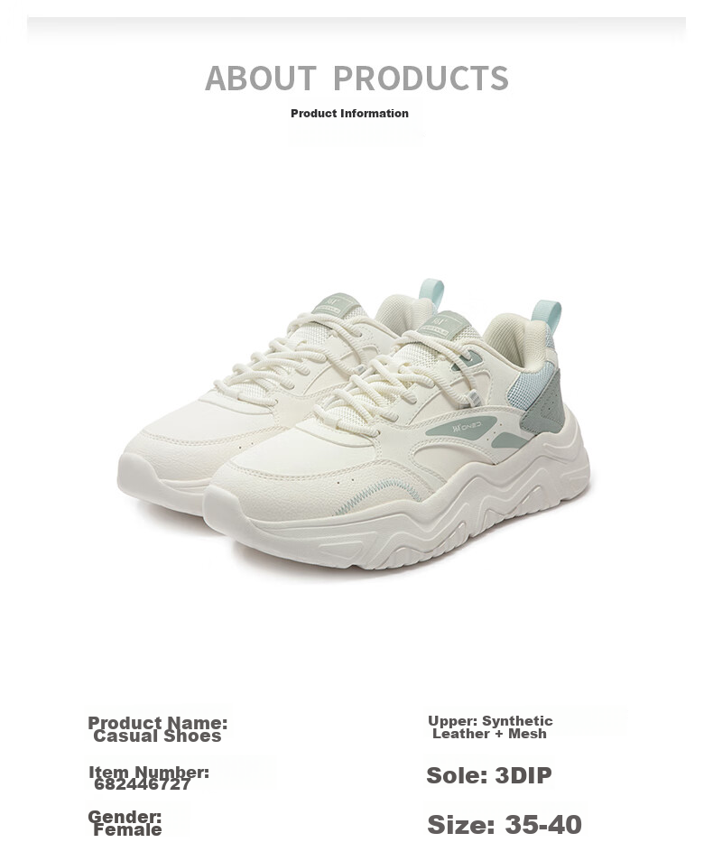 361° Women's Sports Shoes, Spring And Summer Mesh Thick-Soled Heightening Casual Commuter Dad Running Shoes for Women, 682426763F-1 75