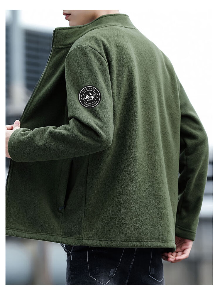JEEP SPIRIT Men's Jacket, Autumn And Winter Korean-Style Fleece Coat, Stand-Up Collar Top for Men, Army Green, 3XL 15