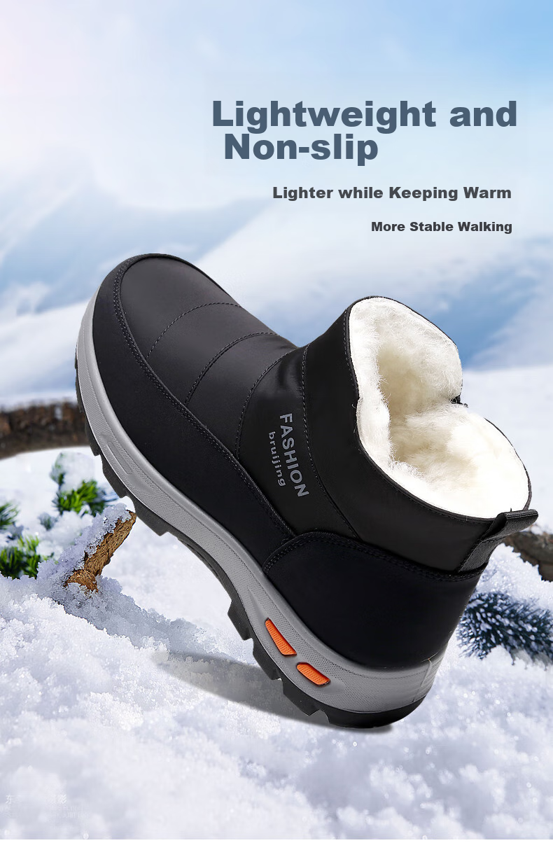 Ankang Winter Pure Wool Warm Men's Old Beijing Cloth Shoes, Thickened Waterproof Dad High-Top Cotton Boots 23503, Black, Size 44 3