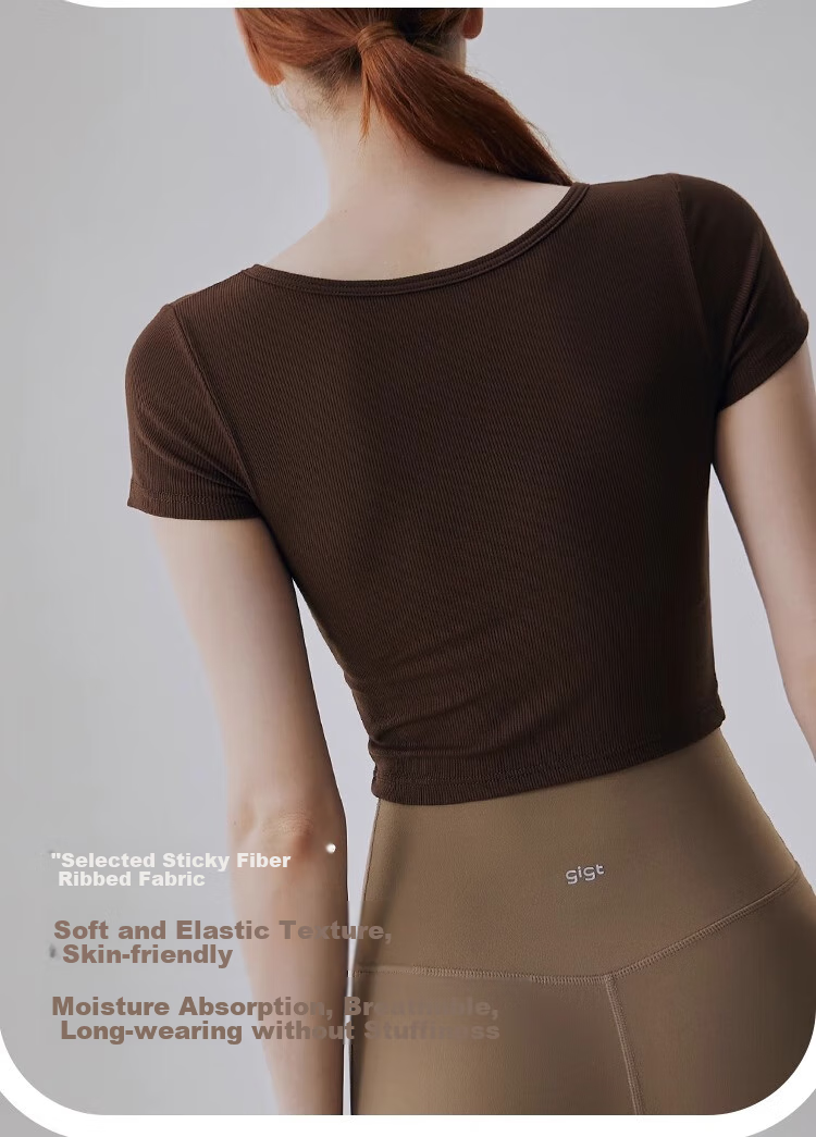Gigt Yoga Top for Women, Long Sleeve Sports T-Shirt with Built-In Chest Pads, All-In Fitness Wear for Autumn, Athletic Tank Top 11