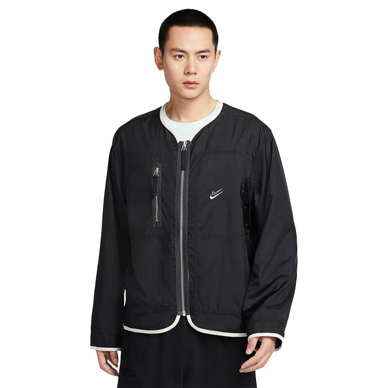 NIKE Men's Spring And Autumn V-Neck Jacket, Casual Sportswear, Trendy Versatile DX0336-010 Black L