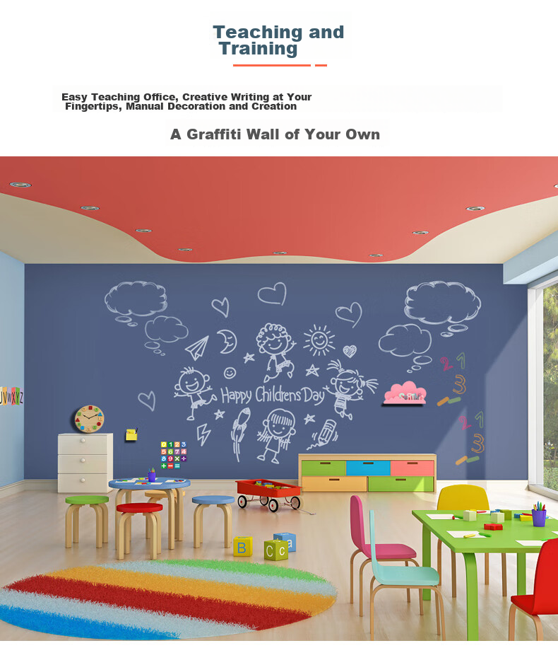 Flybook, Charcoal Gray, 60*90cm, Double-Layer Magnetic Blackboard Wall Sticker, Children's Creative Doodle Wall, Eco-Friendly Erasable Dustless Blackboard, Self-Adhesive Wall-Mounted Student Magnetic Board, for Home Use 9