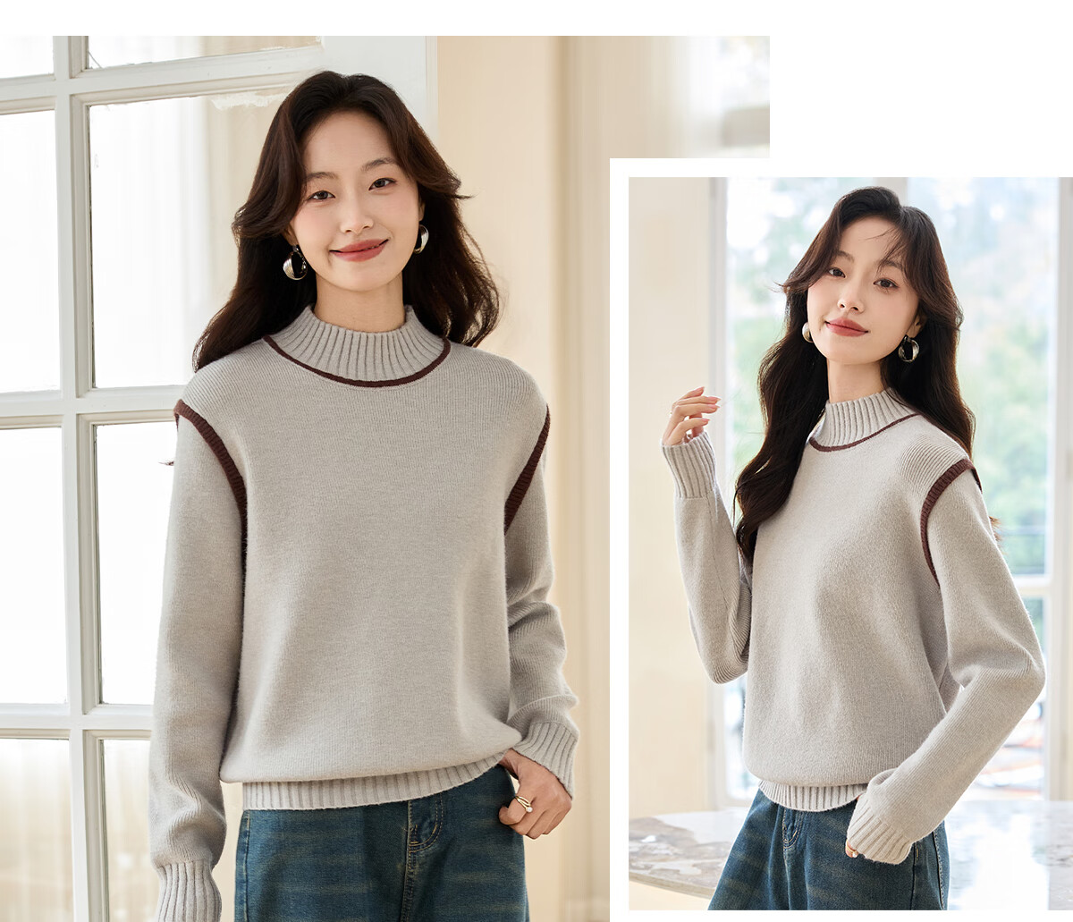 PinCai Women's Knitted Sweater Soft Pink Thick Pullover Half Turtleneck Knit Top P144Z9004 32