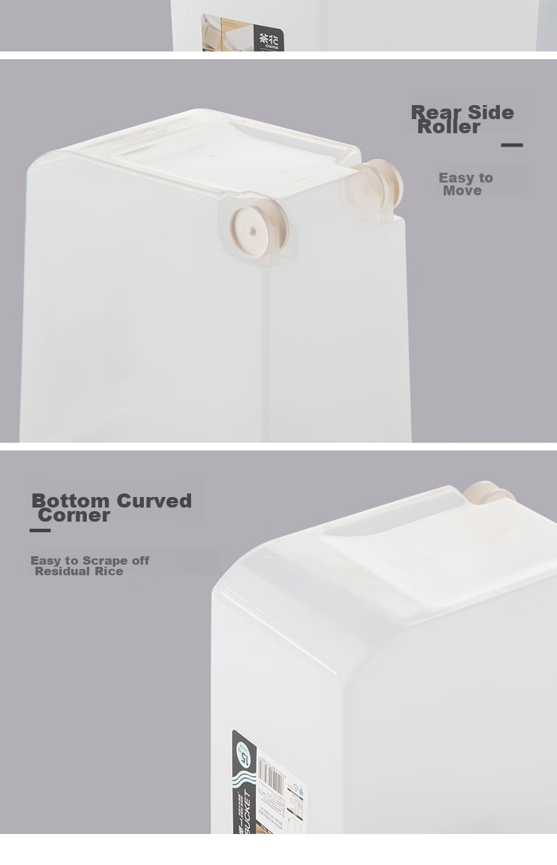 CHAHUA Kitchen Storage Container, Rice Bucket with Wheels, Moisture-Proof Sealed, PP Material, White, for Home Use, 10L Capacity 8