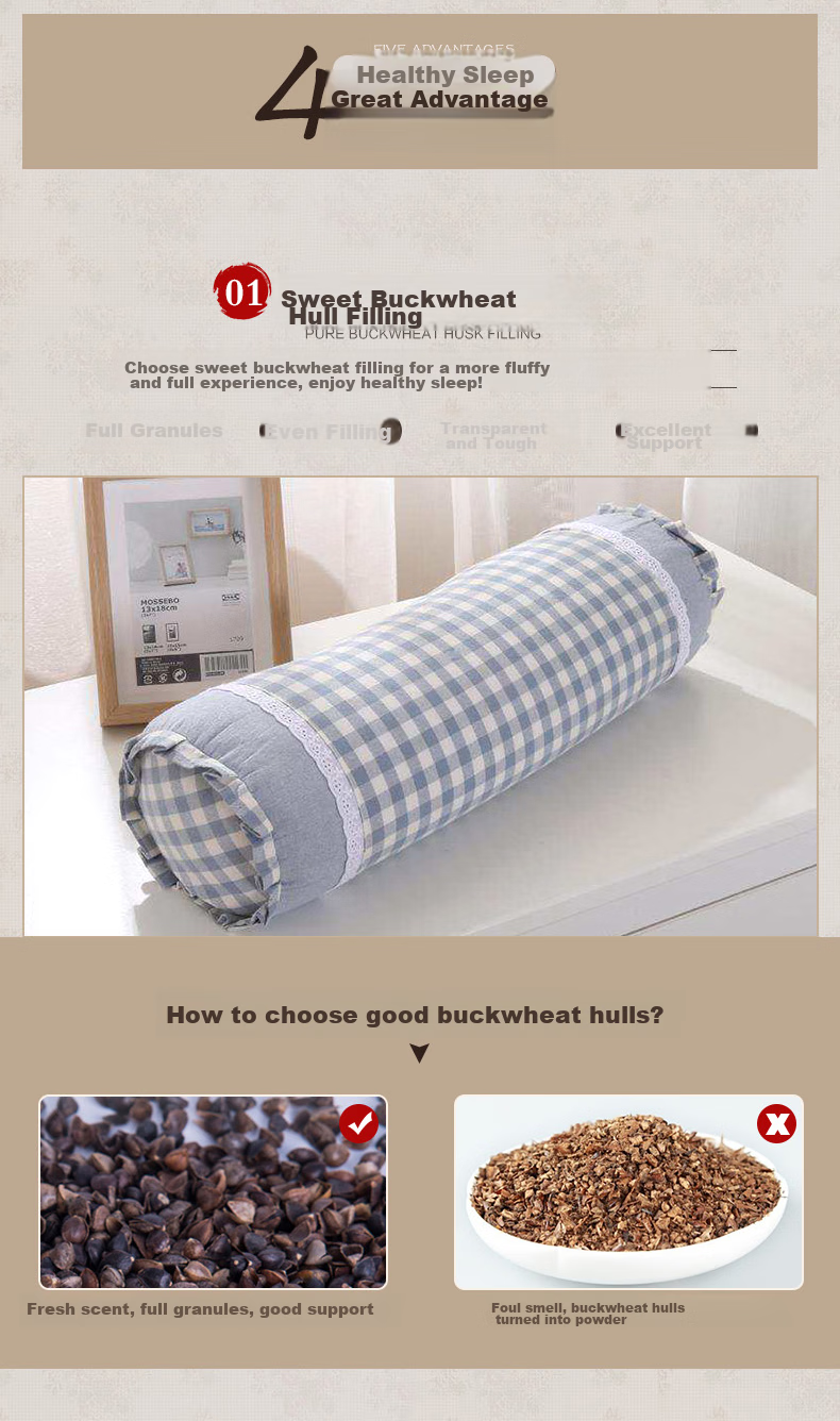 Hengyuanxiang Buckwheat Pillow, Deep Sleep Cervical Pillow, Single Sleeping Whole Head Pillow Core, Pure Buckwheat Hard Long Headrest, One Piece 3