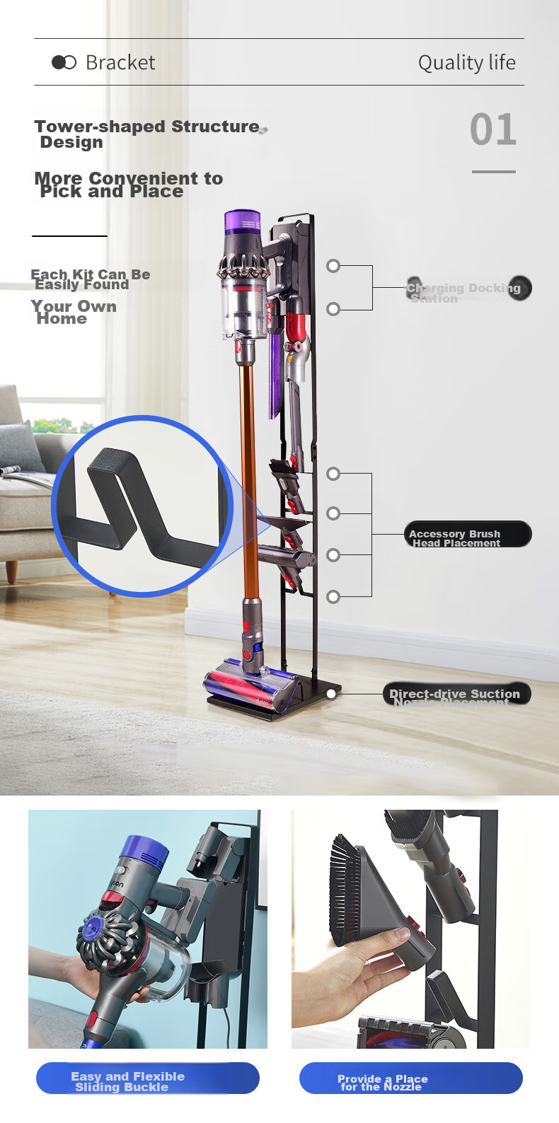 Keruier Dyson Vacuum Cleaner Stand Compatible with V8V12V15V10G5V11, Vacuum Holder, No Drilling Required, Dyson Storage Rack, Charging Hook 4