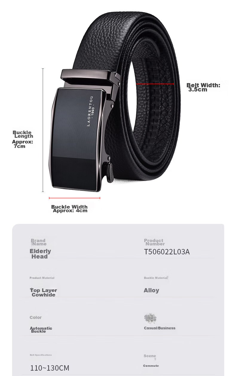 LAORENTOU Men's Belt, Top-Grain Leather, Automatic Buckle, Waist Belt for Young And Middle-Aged Men, Gift for Boyfriend's Birthday, Size 115-125 9