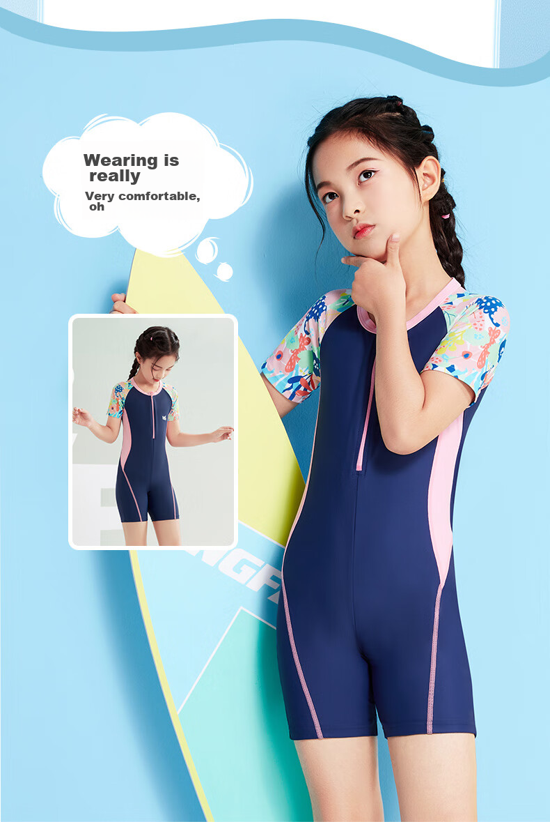 YINGFA Children's Swimsuit, Girls' One-Piece Swimwear for Big, Medium And Small Kids, Comfortable Quick-Dry Short Sleeve Swimsuit with Boyshorts, Suitable for Students, Hot Springs, Surfing And Swimming 3