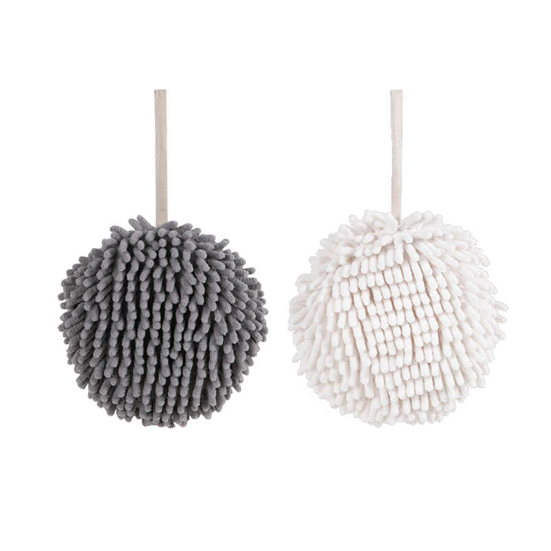 Grace Hand Towel Balls, 17*17cm*2 Pieces, Chenille Thickened Absorbent Towels, Kitchen Bathroom Cleaning Cloths, White And Gray