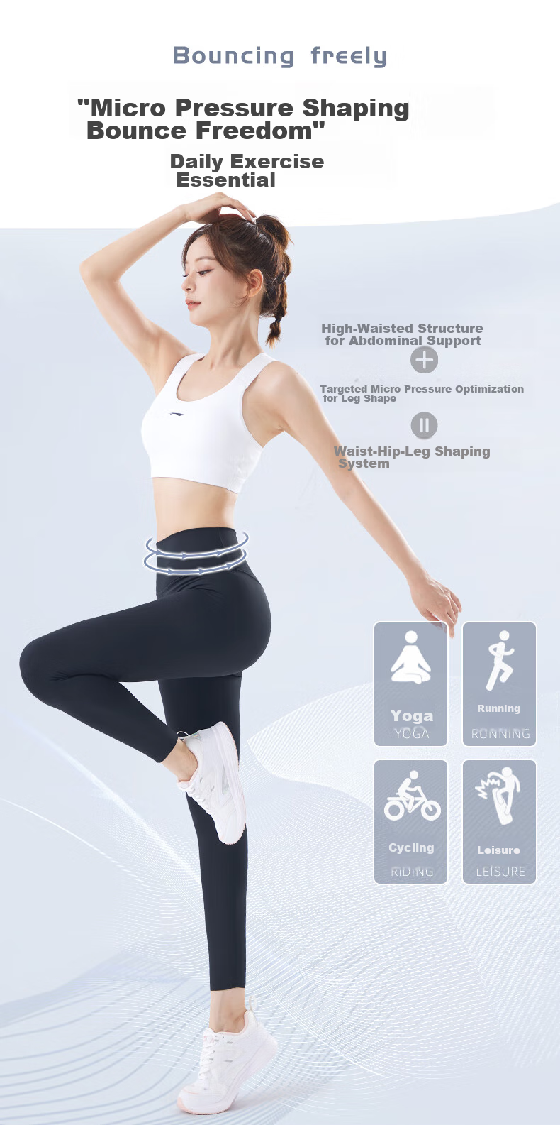Li-Ning Yoga Pants for Women, Fitness Leggings, Tight-Fitting High-Elastic Yoga Wear, Long Pants for Outdoor Wear, Shark Pants, Sports Running Pilates 3