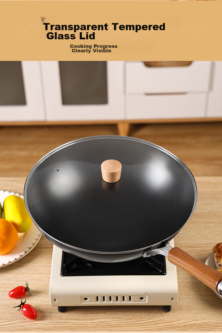 Jincun Wok Iron Pan Lightweight Stir-Fry Pan Non-Coated Rust-Resistant Round Bottom Pure Iron Non-Stick for Gas Stove 34cm 6