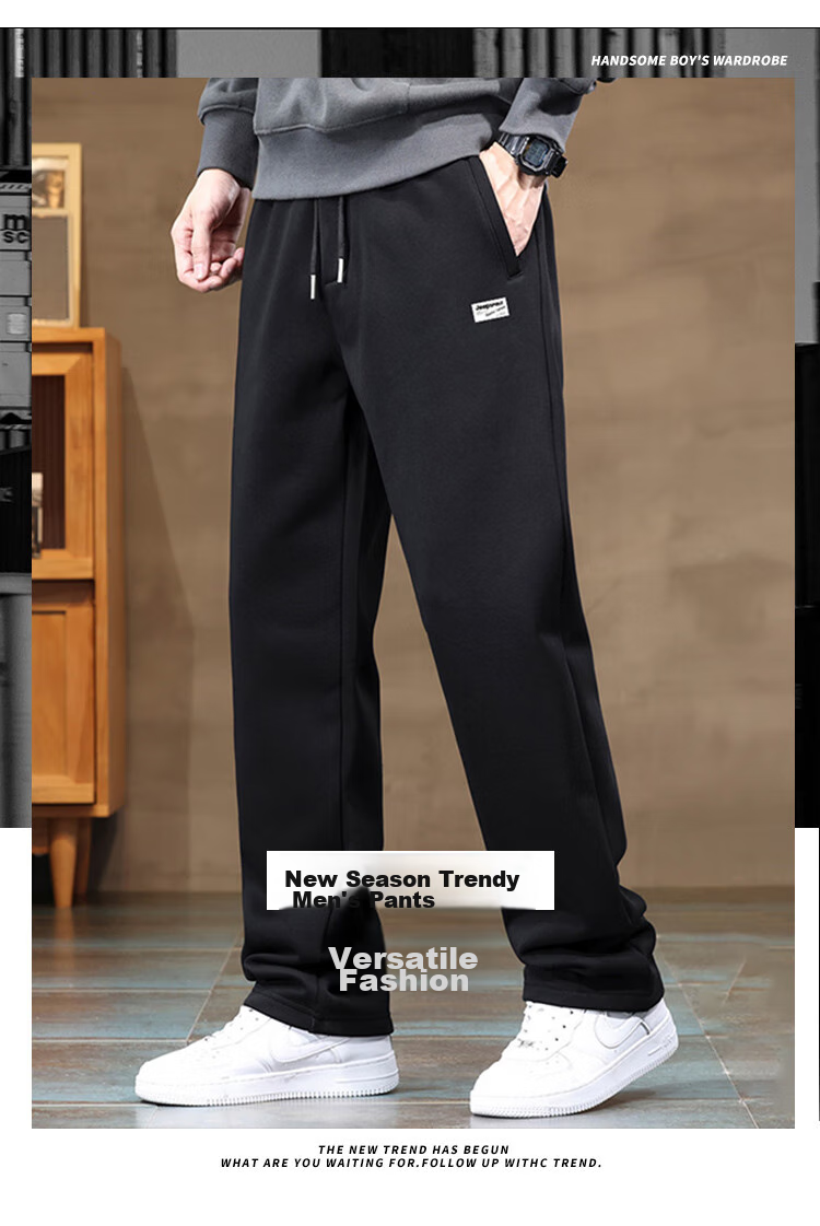 JEEP SPIRIT Men's Sports Pants, Spring And Autumn Straight-Leg Trousers, Loose Casual Pants for Outdoor Comfort, Running Long Pants, Black 4XL 2