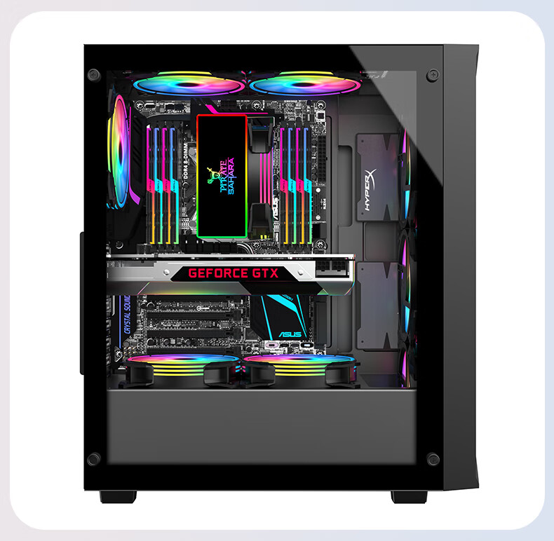AOC Storm CG460B Black Gaming PC Case with Side Tempered Glass, High Transparency, Supports MATX Motherboard, 240mm Water Cooling, 9 Fan Slots 5
