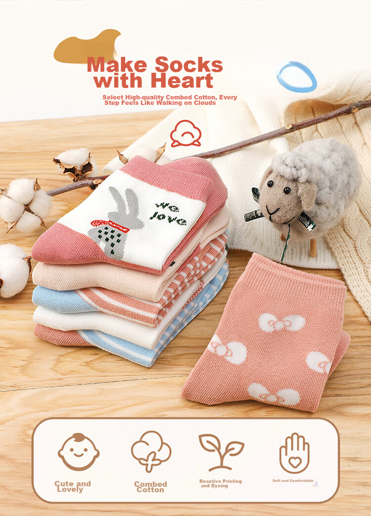 LangSha Children's Socks, Girls' Mid-Calf Socks for Spring, Autumn, And Winter, Cotton Socks, Breathable Baby Socks, Student Mid to Big Kids Socks, 6 Pairs 3