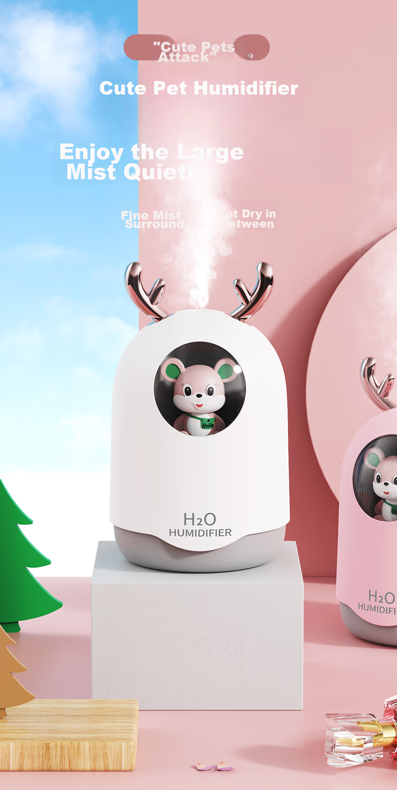Kelleia USB Humidifier, Quiet Operation for Bedroom, Baby, Office Desk, Large Capacity, Smart Humidity Control, Dual Spray Heads, High Mist Output, Low Noise, Air Purification [Nanometer Atomization] 1