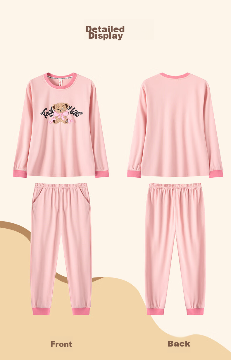Fenteng Children's Pajamas, Girls' Brown Bear And Cony Rabbit Co-Branded Pure Cotton Sleepwear for Older Childre 16