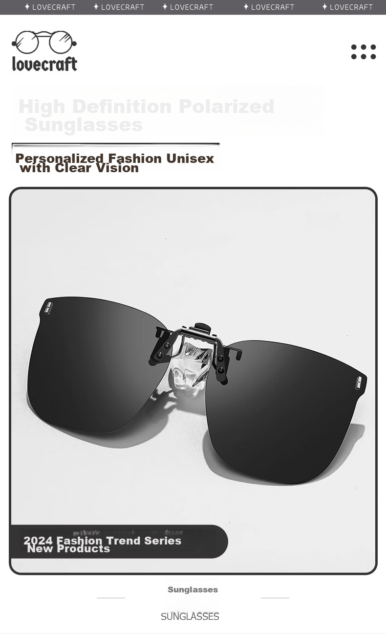 LOVECRAFT Myopia-Specific Sunglasses Clip-Ons for Driving, Polarized Clip-Ons for Black Frames - Night Vision Lenses, Sunglasses with UV Protectio 8
