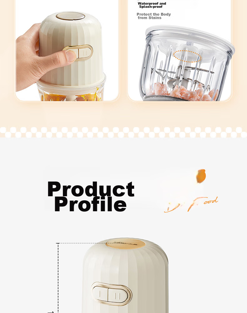 Bear Baby Food Processor, Multifunctional Small Mini Grinder And Blender, Garlic Masher, 8 Blades Single Cup Single Blade 23