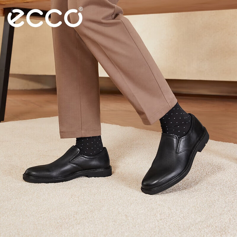 ECCO Business Leather Shoes for Men, Simple Slip-On Loafers, Urban London Series 525624, Black, Size 39